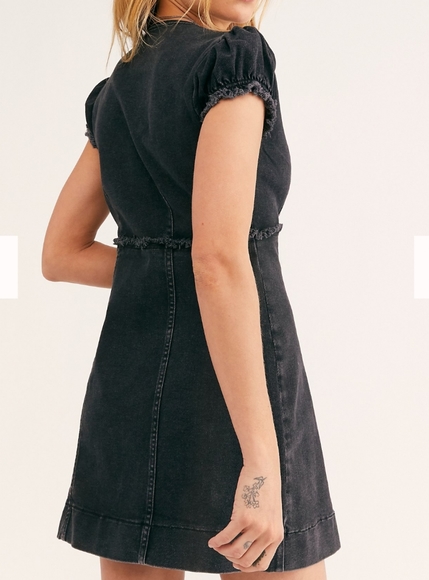 Free People Something Sweet Mini black denim dress - Picture 2 of 8